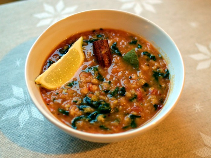 Whole foods red lentil dal with spinach soup recipe